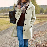 Damen elegante Wollmantel mit modernem Kragen und praktischen Taschen