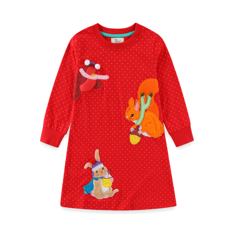Mädchen Langarmkleid mit bunten Tierapplikationen Drune