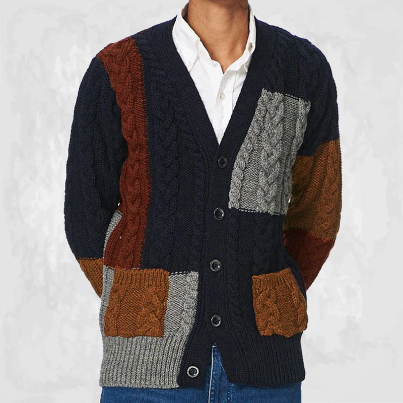 Herren Strickjacke mit Mehrfarbenmuster und praktischen Taschen Aliams