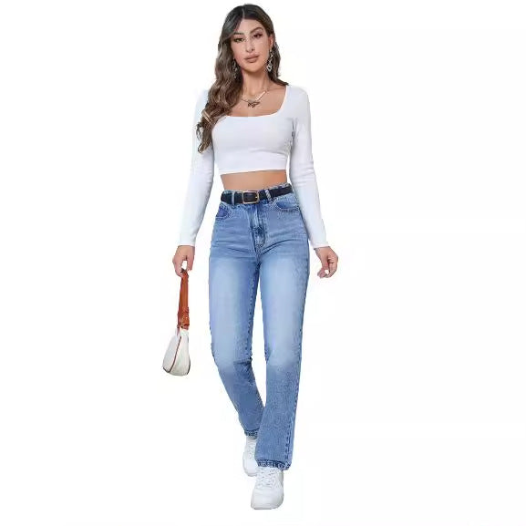Damen High-Waist Jeans im modernen Straight-Leg Schnitt