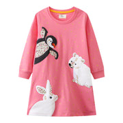 Mädchen Langarmkleid mit niedlichem Tiermotiv Drune