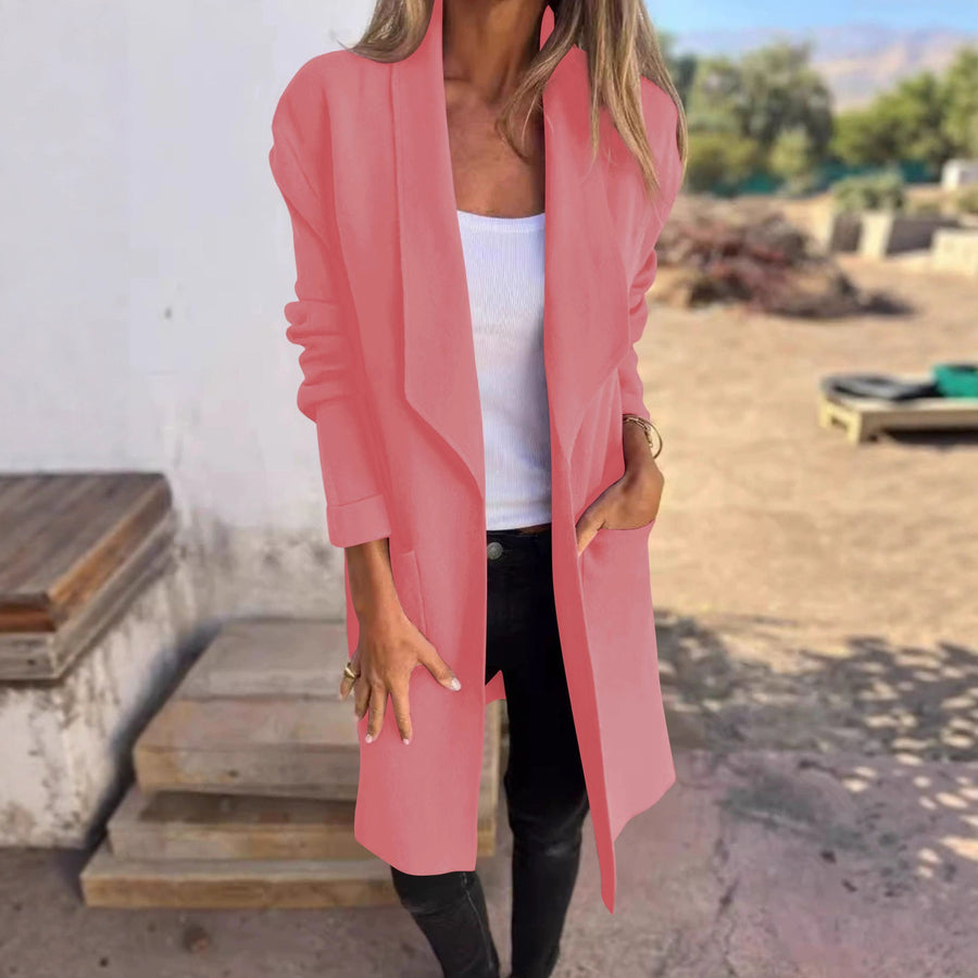 Damen lässiger Oversized-Mantel mit Eingrifftaschen und offenem Kragen