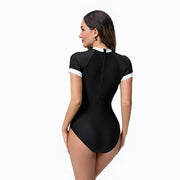 Damen sportlicher Kurzarm Einteiler Badeanzug Drune