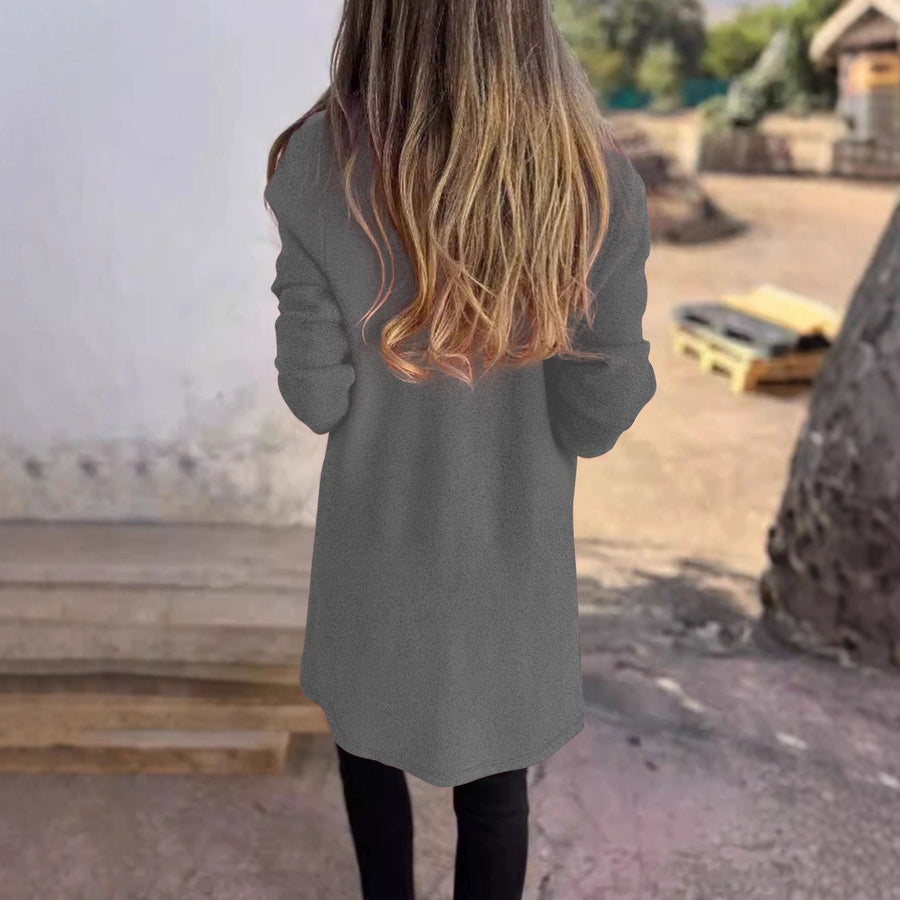 Damen lässiger Oversized-Mantel mit Eingrifftaschen und offenem Kragen