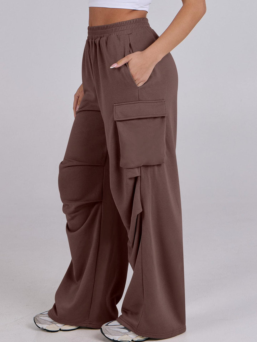 Damen lässige Cargo-Hose mit elastischem Bund und weiten Beinen