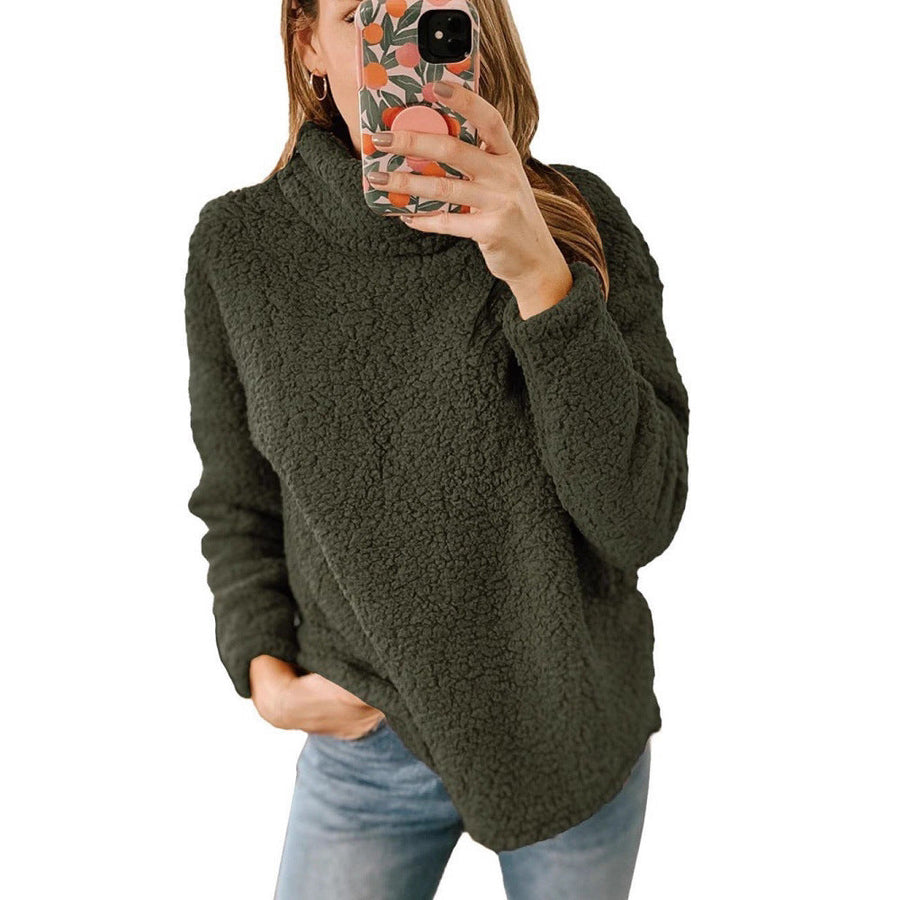 Damen Kuscheliger Fleece-Pullover mit hohem Kragen und strukturierter Oberfläche