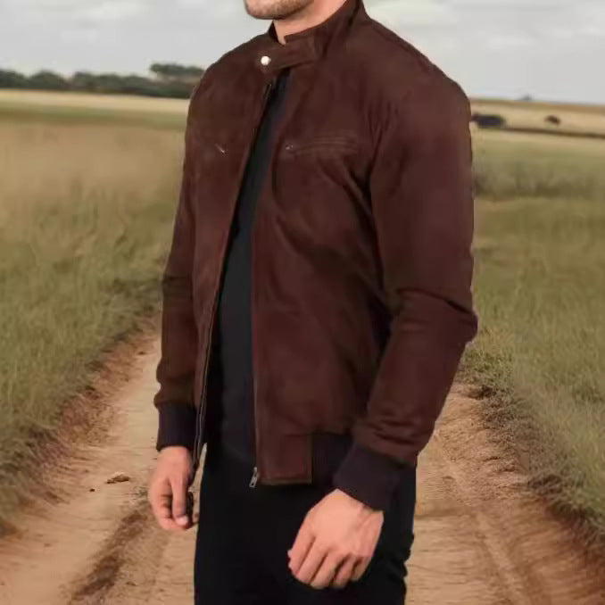 Herren zeitlose Wildlederjacke im modernen Biker-Schneid Aliams