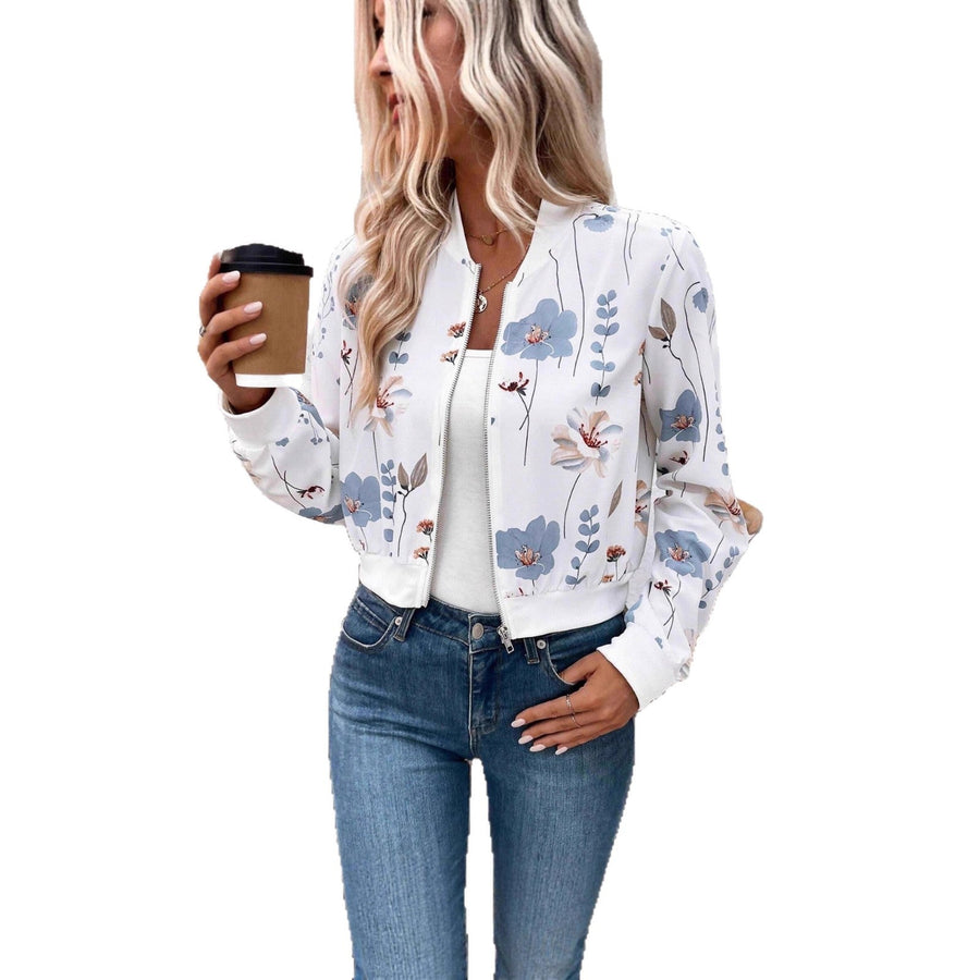 Damen Bomberjacke mit floralen Mustern und elastischem Abschluss