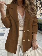 Damen eleganter Strickblazer mit doppelter Knopfleiste und strukturiertem Design