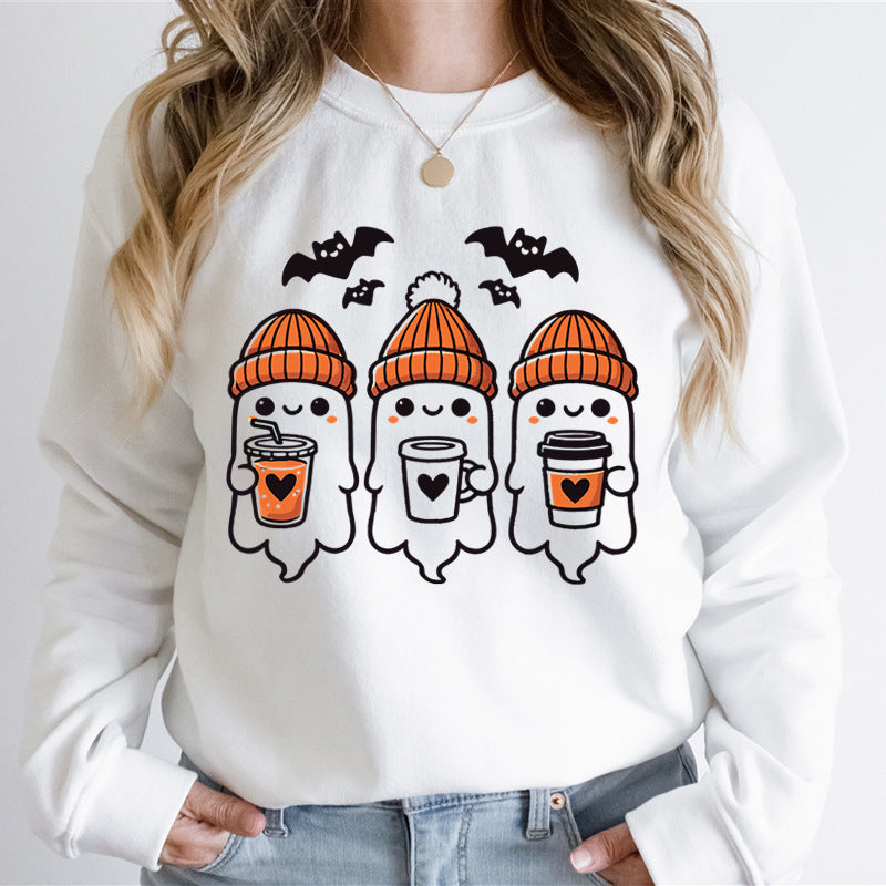Damen Sweatshirt mit fröhlichem Gespenster-Design und gemütlicher Passform