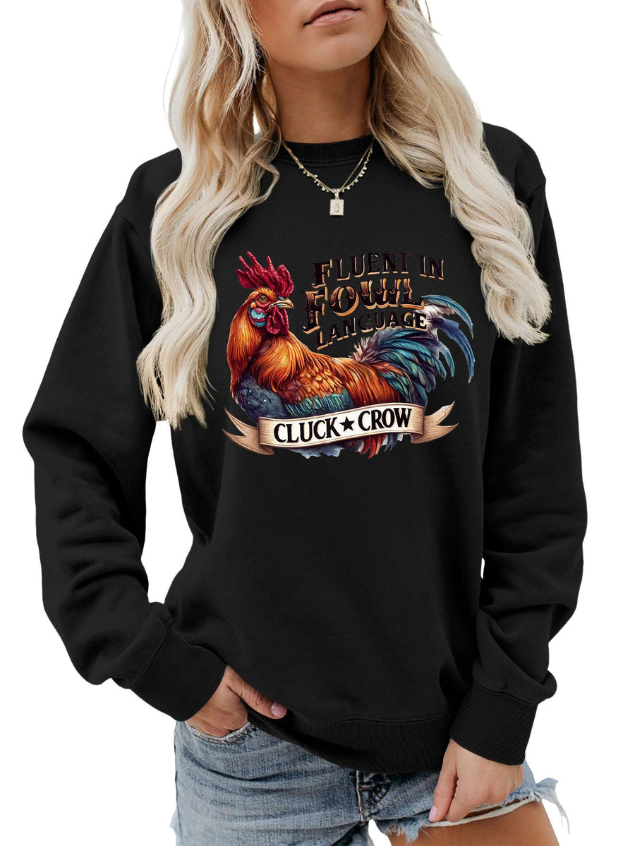 Damen Sweatshirt mit humorvollem Hühnermotiv und bequemer Passform