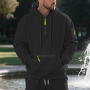 Herren nan technischer Freizeit-Hoodie mit kurzem mittigem Reißverschluss, Reißverschluss-Kängurutasche und Ärmeltasche Drune