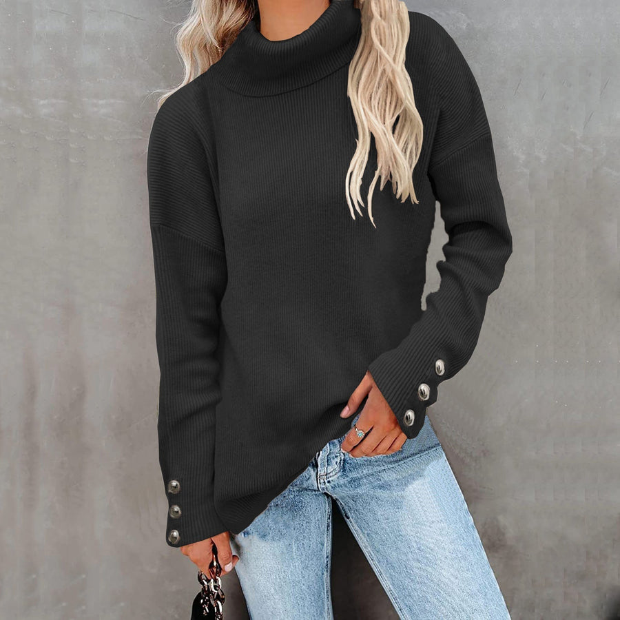 Lässiger Rollkragenpullover für Damen | Mit Knopfmanschetten