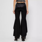 Damen elegante High-Waist Palazzo-Hose mit transparenten Spitzen-Einsätzen