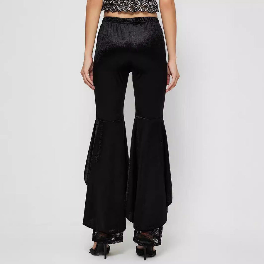 Damen elegante High-Waist Palazzo-Hose mit transparenten Spitzen-Einsätzen