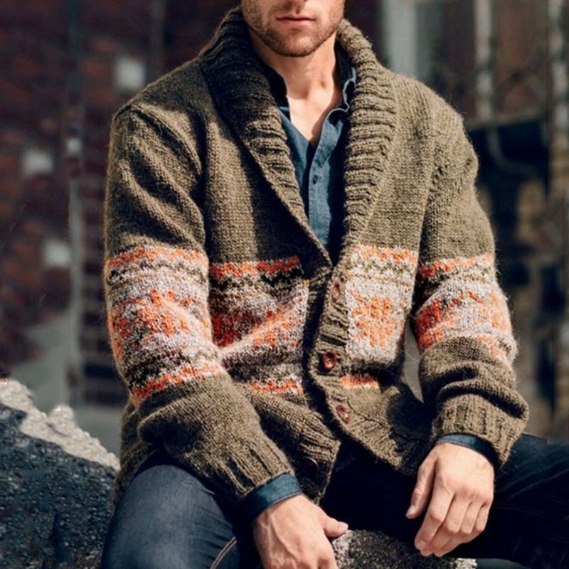 Herren Strickjacke mit hohem Kragen und farbenfrohem Muster Aliams