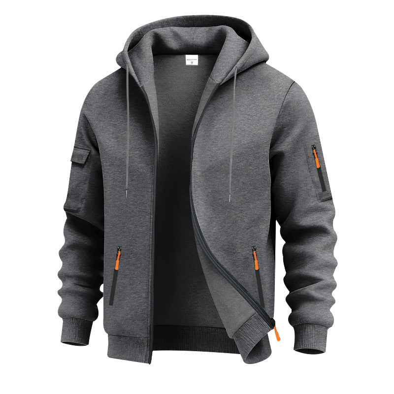 Herren nan technische Zip-Hoodiejacke mit wasserabweisenden Reißverschlusstaschen, Kapuze und verstärkten Ärmelpaspeln Drune