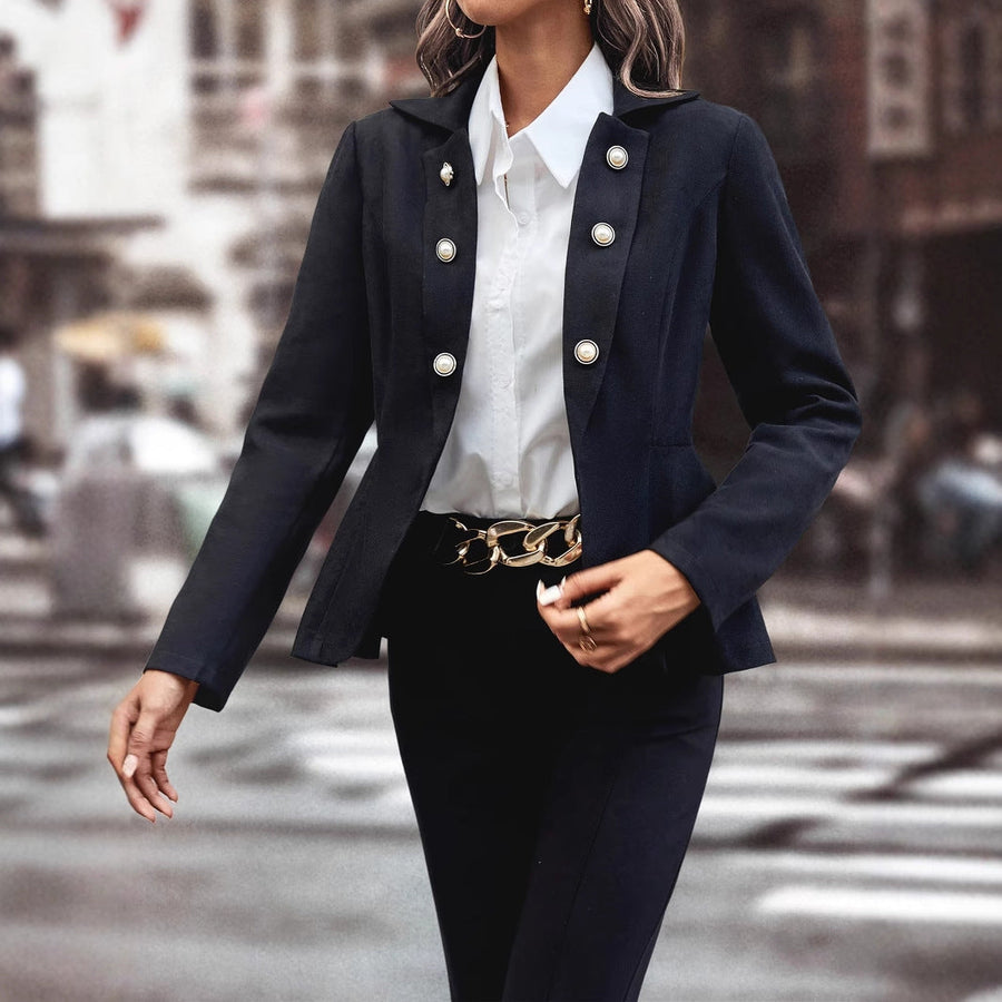 Damen elegante Bikerjacke mit Knöpfen und taillierter Silhouette