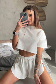 Damen-Set mit Crop-Top & Shorts aus Waffelstrick – lässig und bequem