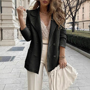 Damen eleganter Strickblazer mit doppelter Knopfleiste und strukturiertem Design
