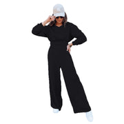 Damen lässiger Jumpsuit mit weitem Bein und praktischer Kapuze
