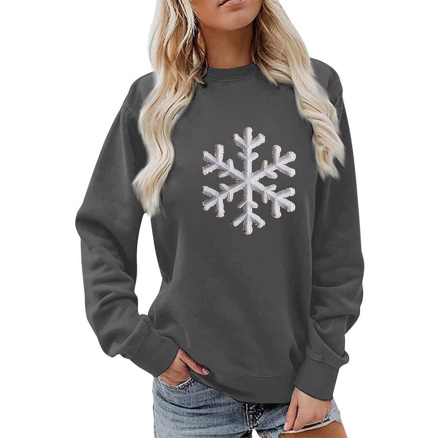 Damen Sweatshirt mit funkelndem Schneeflockenmotiv und lässigem Schnitt