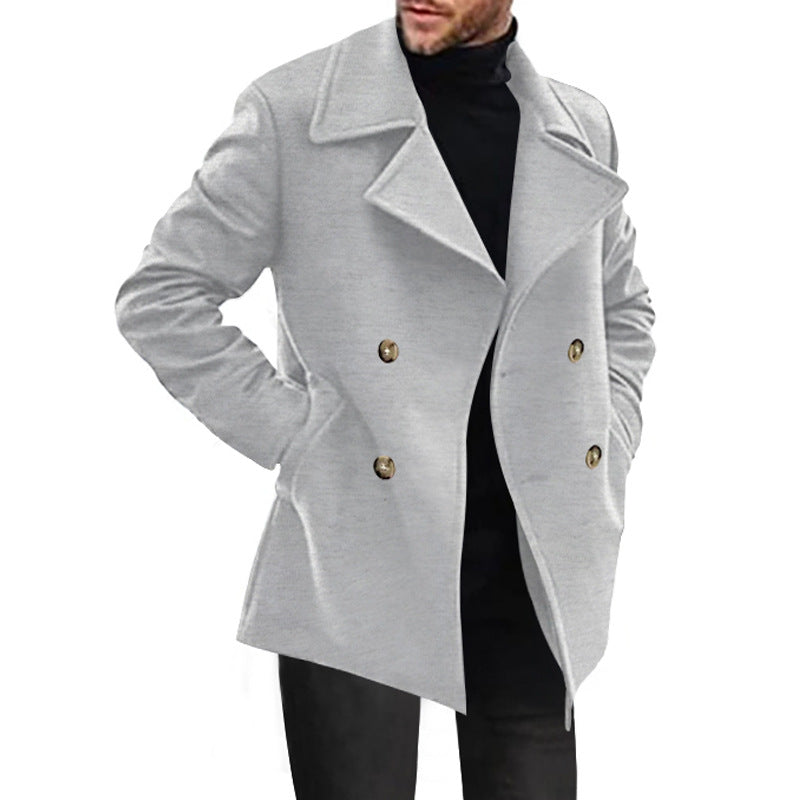 Herren eleganter Doppelreiher-Mantel mit hochwertiger Wolloberfläche Aliams