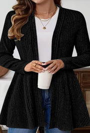 Damen lange Strickjacke mit modernem Rippdesign und Taillierung