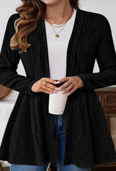 Damen lange Strickjacke mit modernem Rippdesign und Taillierung