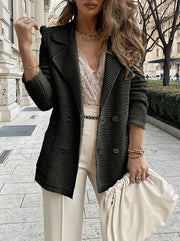 Damen eleganter Strickblazer mit doppelter Knopfleiste und strukturiertem Design