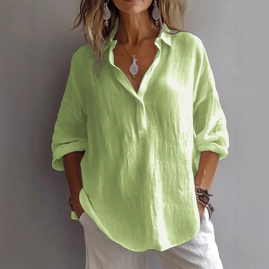 Damen Lockeres Leinen Knopf-bluse Heidi-Mode