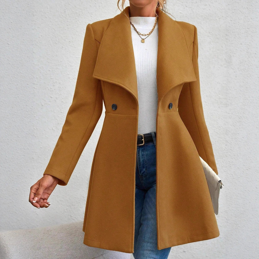 Damen eleganter Wollmantel mit modischem Revers und doppelter Knopfleiste