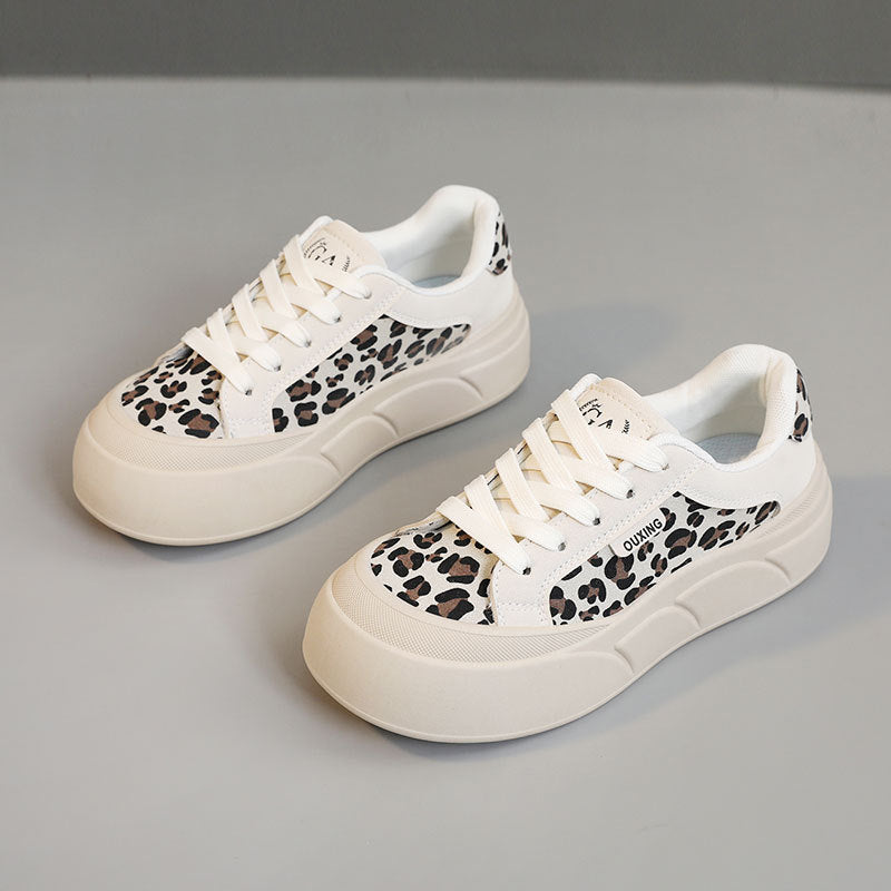 Damen Chunky Sneakers mit Leopardenmuster und bequemer Sohle