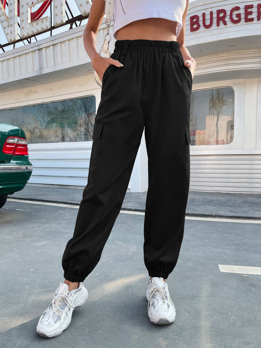 Damen elegante Cargo-Hose mit elastischem Bund und praktischen Seitentaschen