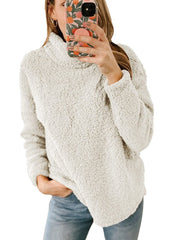 Damen Kuscheliger Fleece-Pullover mit hohem Kragen und strukturierter Oberfläche