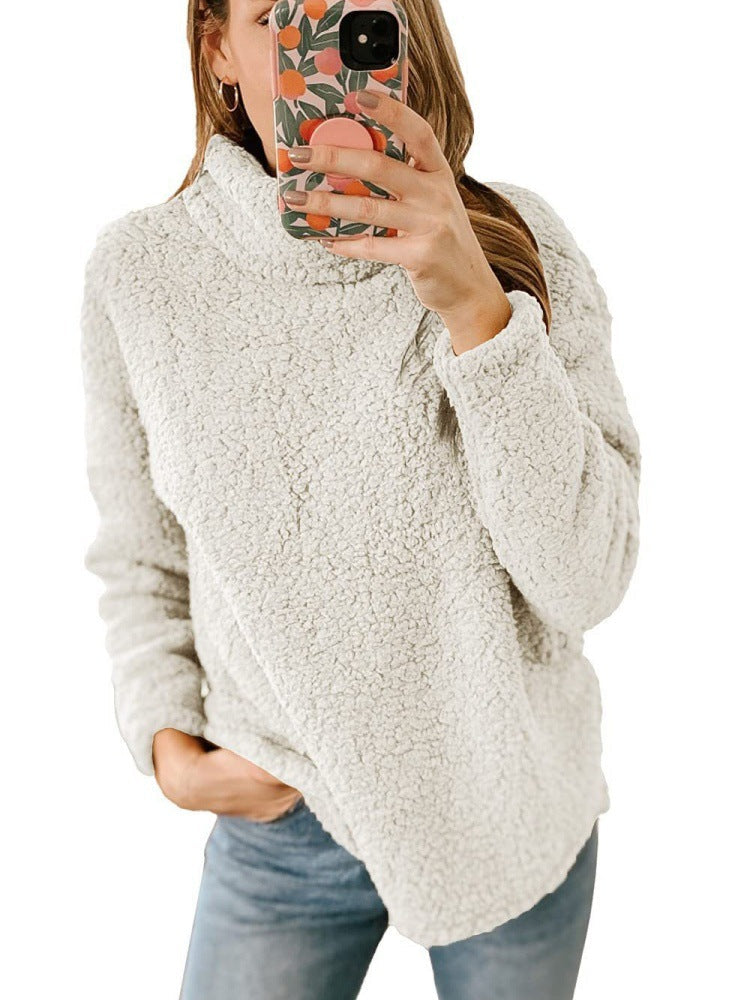 Damen Kuscheliger Fleece-Pullover mit hohem Kragen und strukturierter Oberfläche
