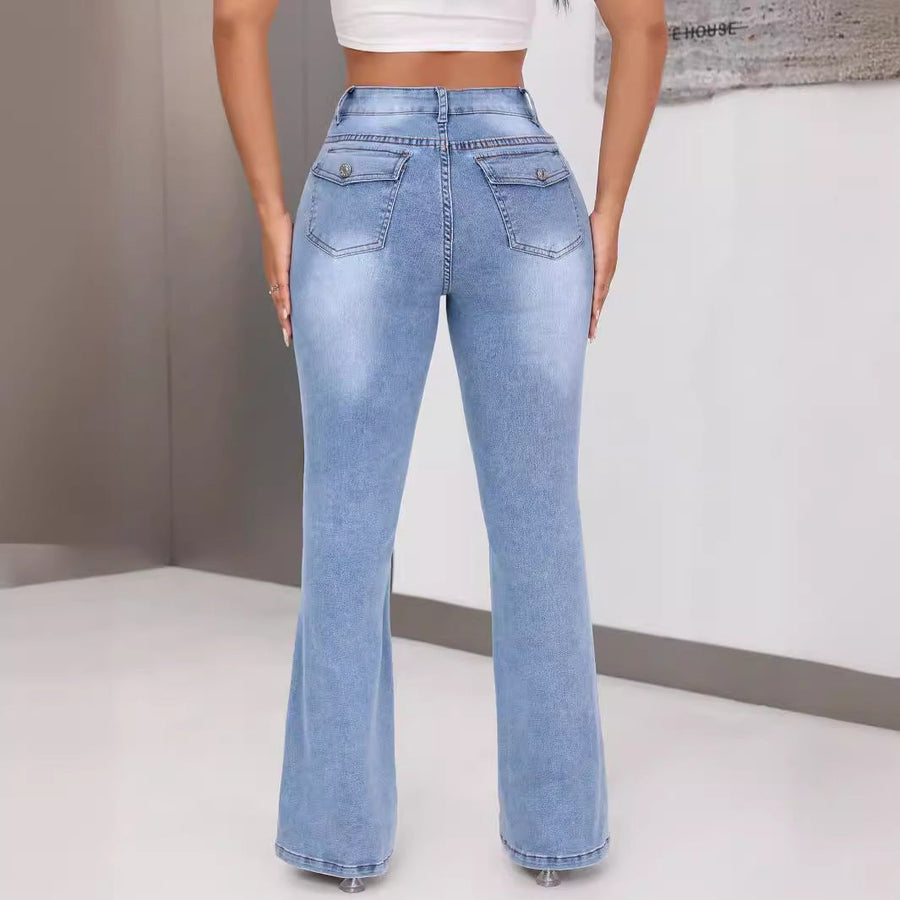 Damen Bootcut Jeans mit hohem Bund und ausgefallenem Design