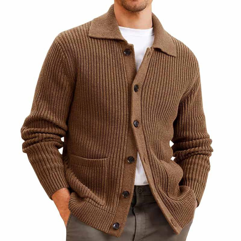 Herren Strickjacke mit großflächiger Rippstruktur und praktischen Taschen Aliams