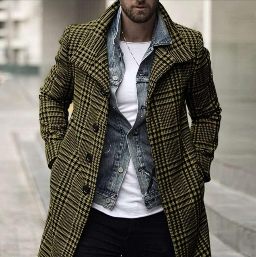 Herren eleganter Karomantel mit doppelter Knopfleiste und hochwertigem Innenfutter Aliams