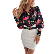Damen elegante Bluse mit floralen Mustern und Puffärmeln