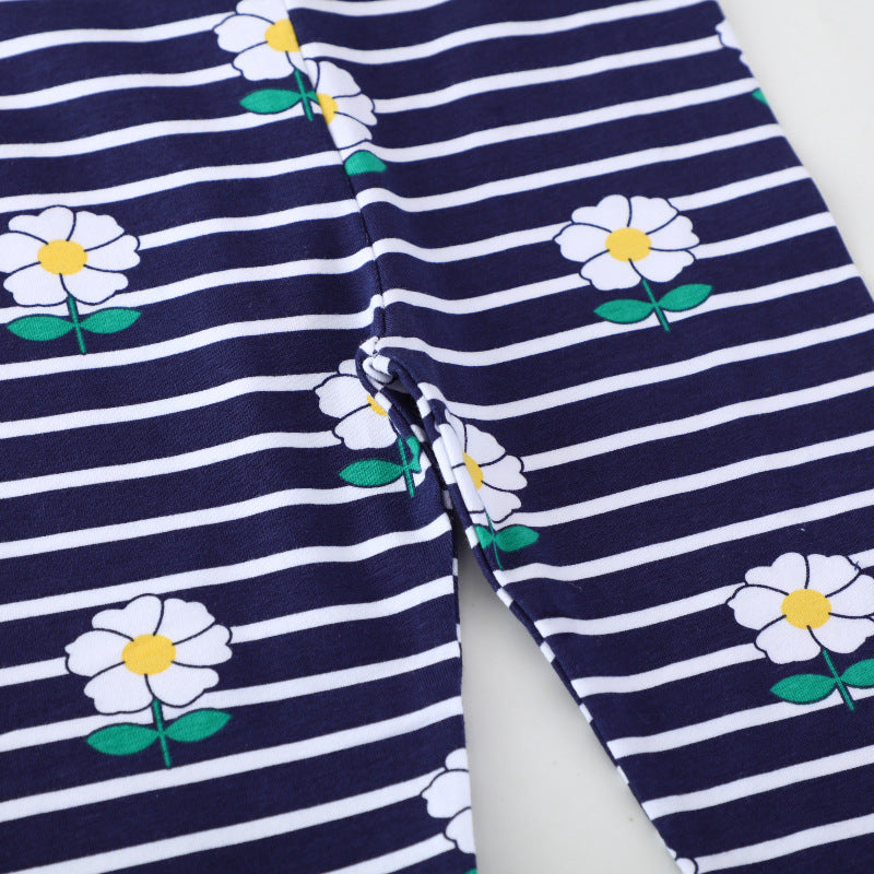 Mädchen Leggings mit floralem und gestreiftem Design Drune