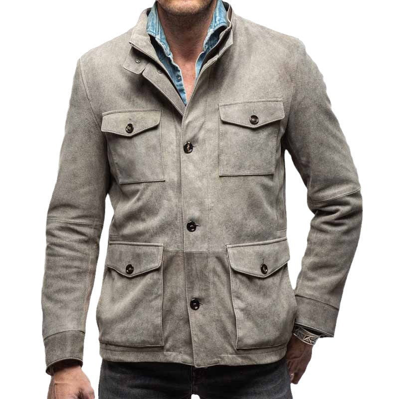 Herren lässige Wildlederjacke mit praktischen Pattentaschen Aliams