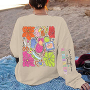 Damen Sweatshirt mit buntem Grafikdesign und originellem Pflege-Motiv