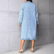 Damen Jeansjacke im長 Belichtungs-Vintage-Stil mit praktischen Taschen und Knopfleiste