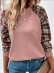 Damen Sweatshirt mit Gitterstruktur und karierten Ärmeln