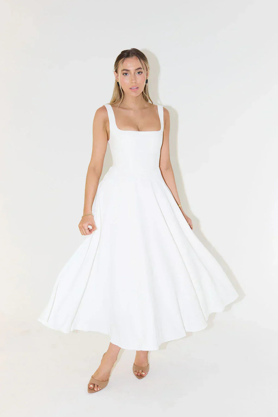 Damen Sommerkleid Baumwolle Leinen Mit Bindeträgern Und A-Linien-Schnitt