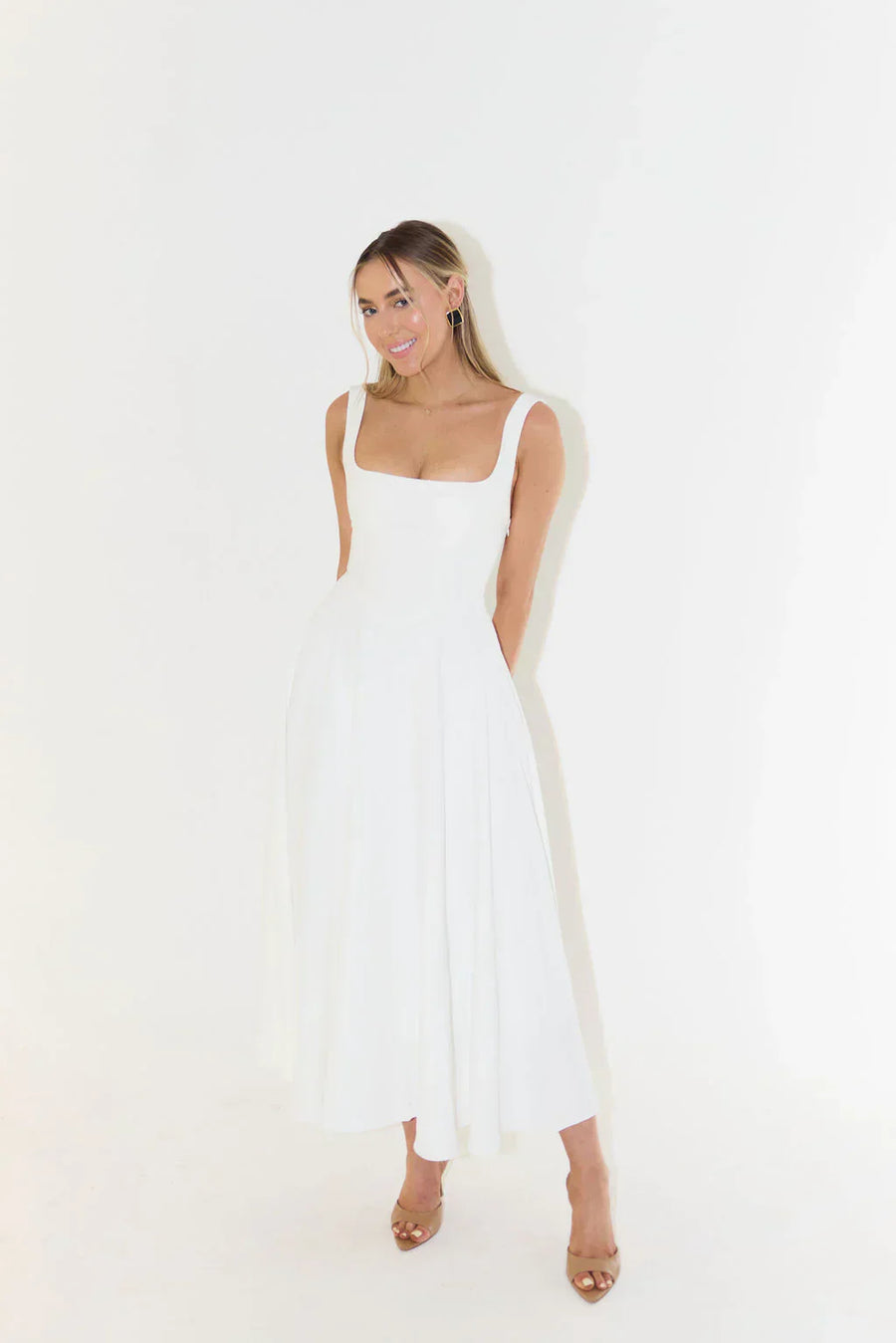 Damen Sommerkleid Baumwolle Leinen Mit Bindeträgern Und A-Linien-Schnitt