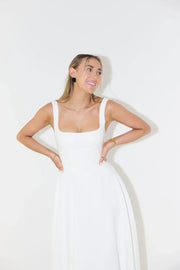 Damen Sommerkleid Baumwolle Leinen Mit Bindeträgern Und A-Linien-Schnitt