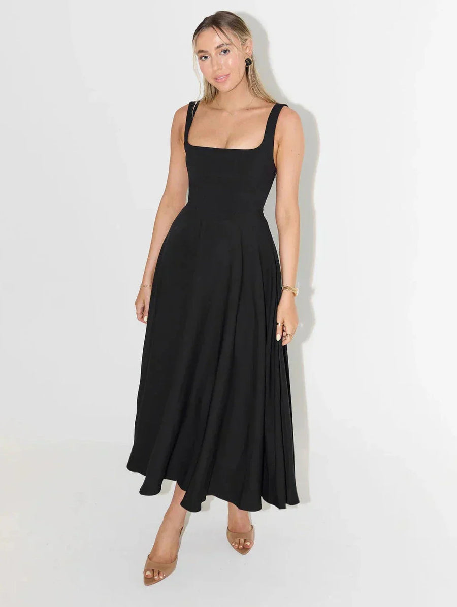 Damen Sommerkleid Baumwolle Leinen Mit Bindeträgern Und A-Linien-Schnitt