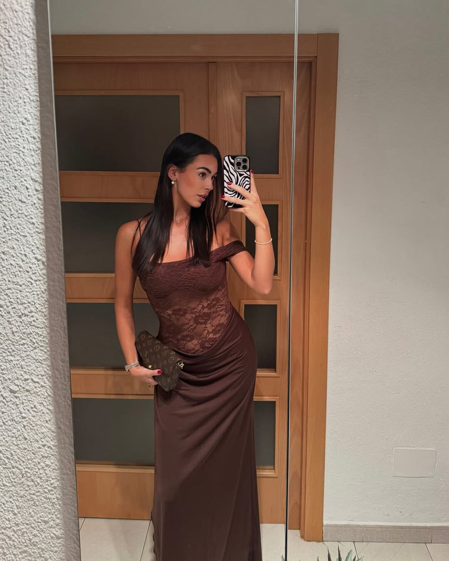 Olga One Shoulder Spitzen-Maxikleid